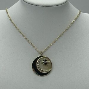 Rachel Roy Rhinestone Crescent Moon Star Medallion Pendant Necklace